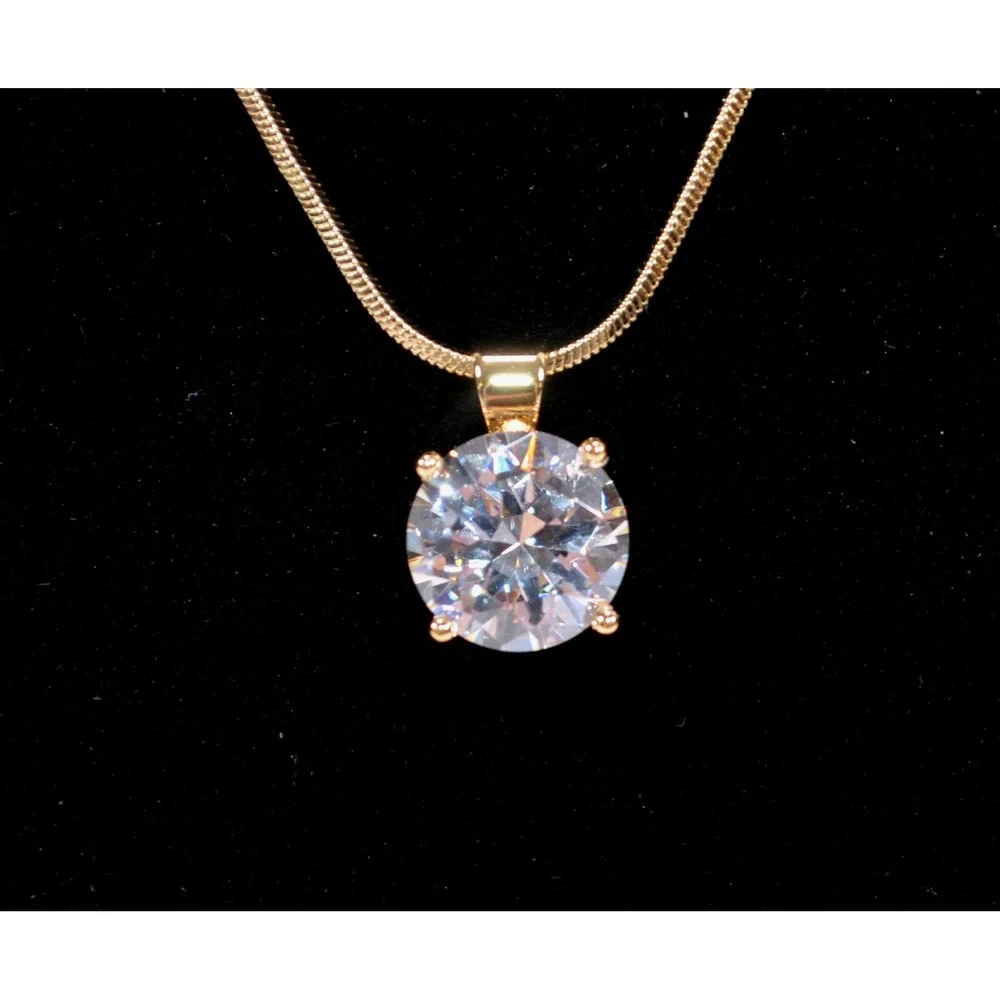 Gold Tone Thin‎ Snake Necklace with CZ Cubic Zirconia Floating Drop Pendant 18